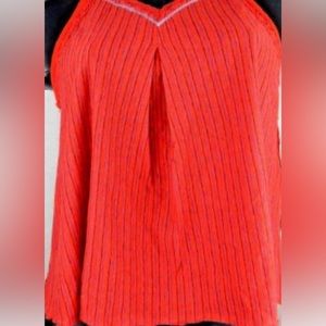 Free People Crop Swing Flowy Strap Tank Top Red Blue Stripes We the Free